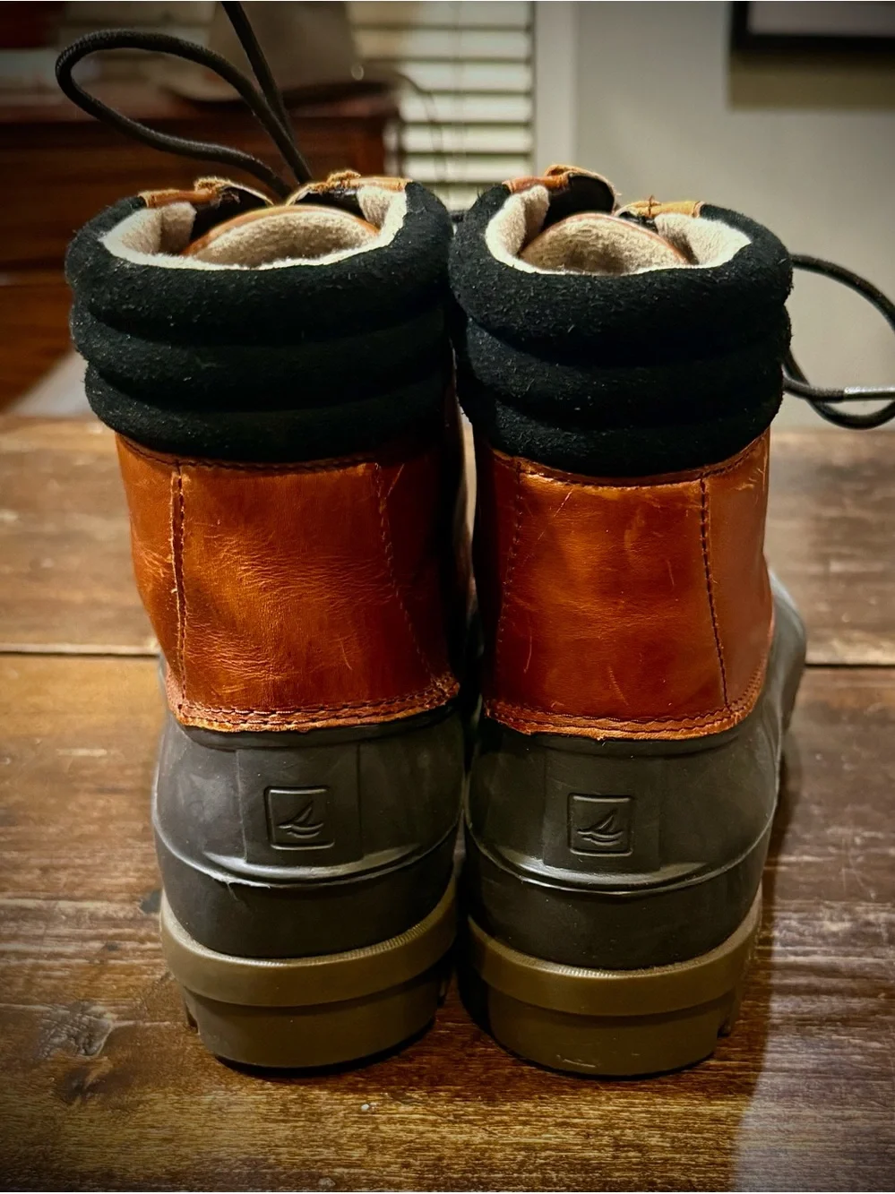 Sperry Brown Leather and Black Rubber Duck Boots Size 10